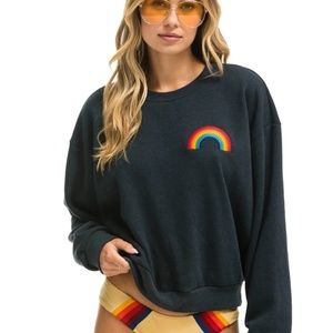 Aviator Nation Rainbow Embroidery Relaxed Crew Sweatshirt